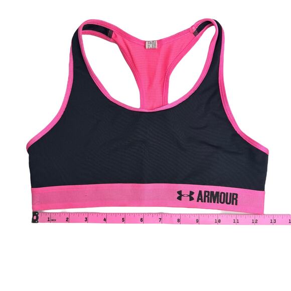 Under Armour Sports Bra Neon Pink Grey Womens Small Racerback Low Impact - Picture 1 of 5